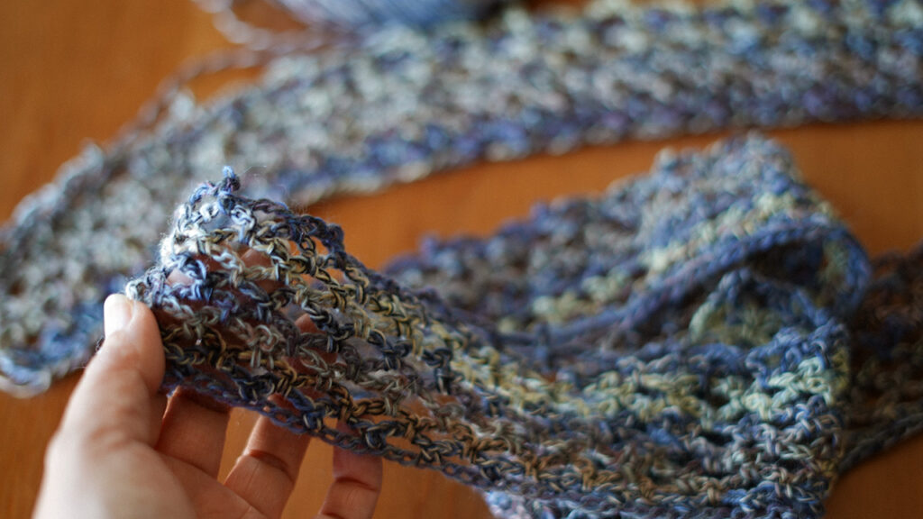 かぎ針編み　ピコットつけながらネット編み